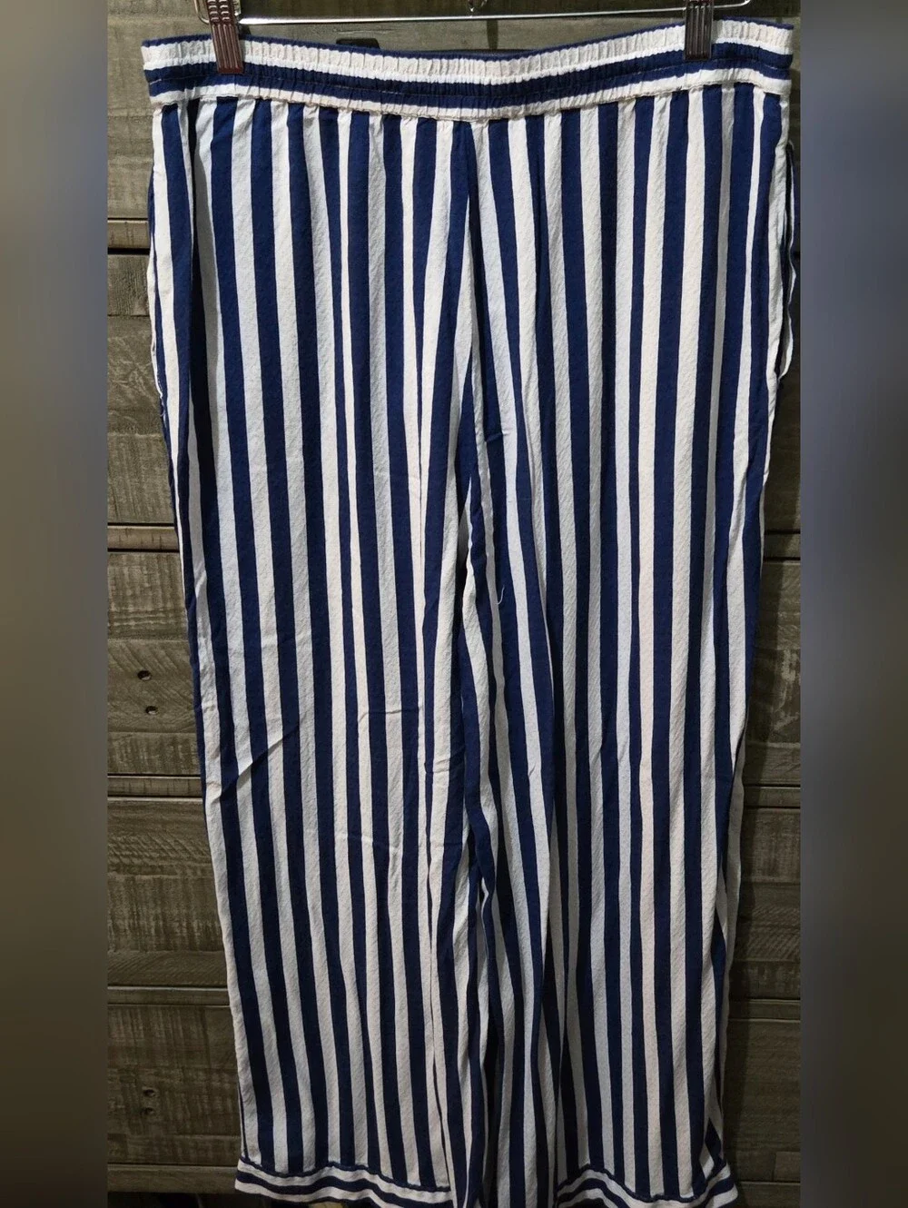 Free People Intimately Blue White Striped Wide Leg Lounge Pants Pockets Drawstri